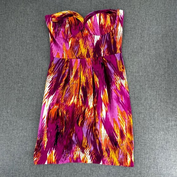 Bisou Bisou Michele Bohbot Strapless Dress Size 4 Cotton Spandex Purple Yellow - Picture 1 of 14